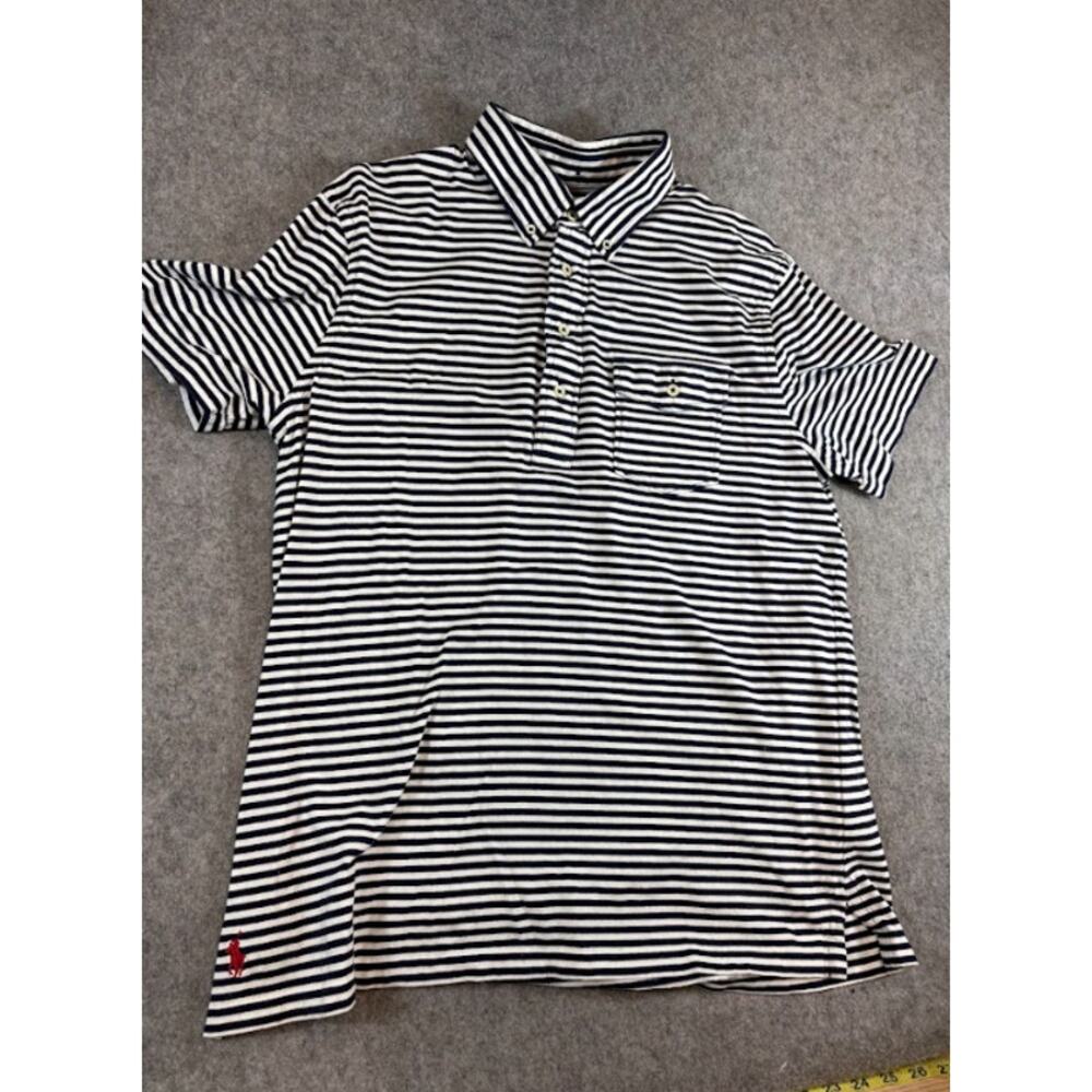 Ralph Lauren Striped Polo Shirt Mens L Black White Button Down Minimalist Preppy - Picture 2 of 8